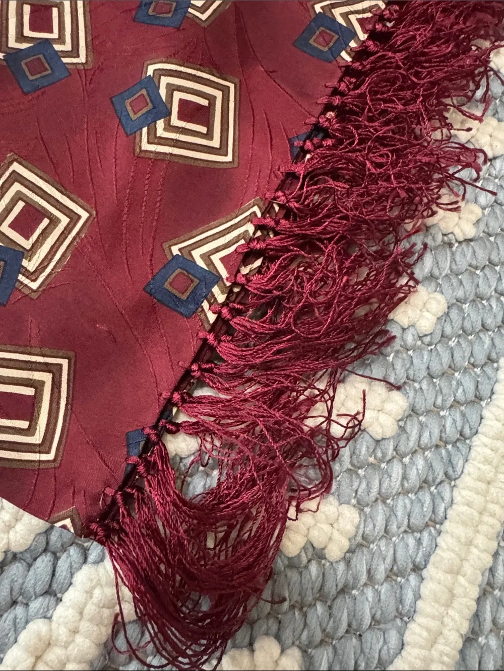 Vintage Polo Ralph Lauren 100% Silk Italian Fringed Scarf 53